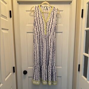 Cabana Life White and Blue Sleeveless V-Neck Maxi Sundress
